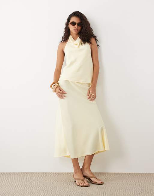 YAS satin halter neck top in pastel yellow (part of a set), 2 of 4