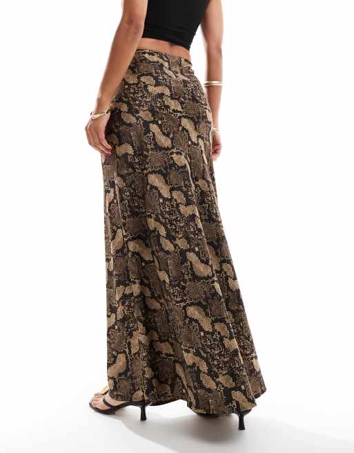 YAS satin high waist maxi skirt in snake print