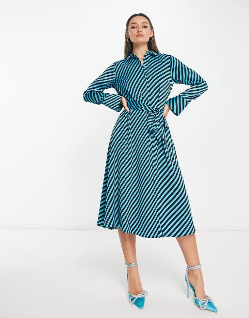 satin diagonal dress maxi with | ASOS tie belt Y.A.S in shirt stripe blue