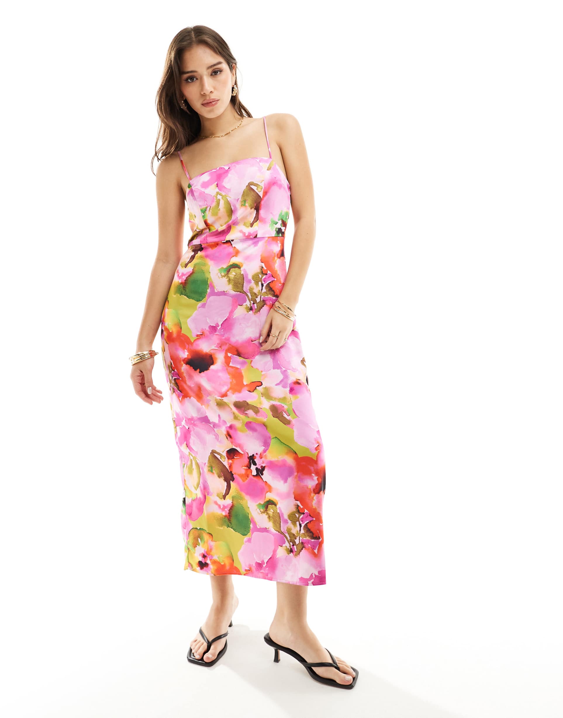 yas satin midi dress in floral