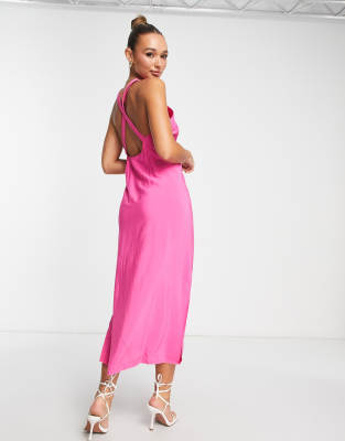 Y.A.S satin midi dress in pink | ASOS