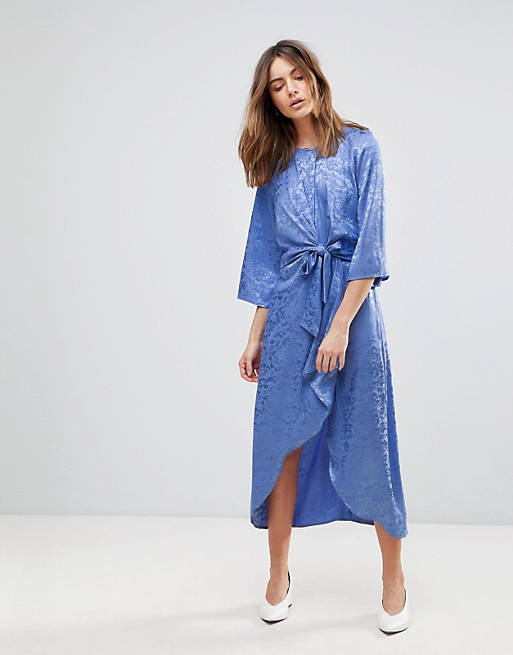 Y.A.S Satin Midi Dress With Kimono Sleeve |