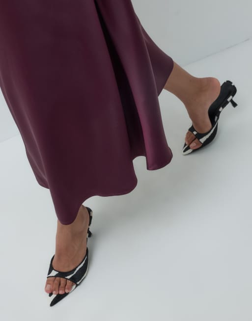 YAS satin midi skirt in burgundy, 2 of 5