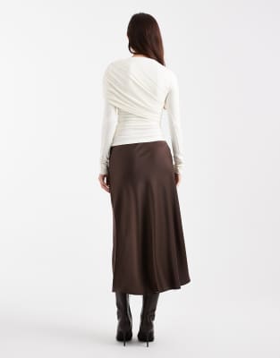 Y.a.s. Satin Midi Skirt In Brown