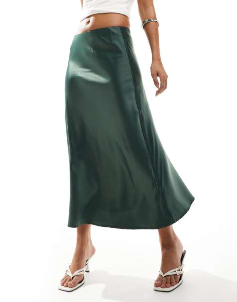 YAS satin midi skirt in deep green - view 1