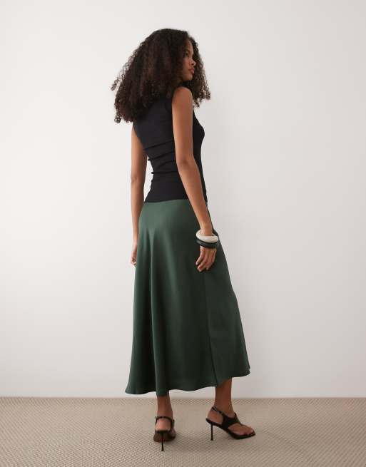 YAS satin midi skirt in deep green, 5 of 5