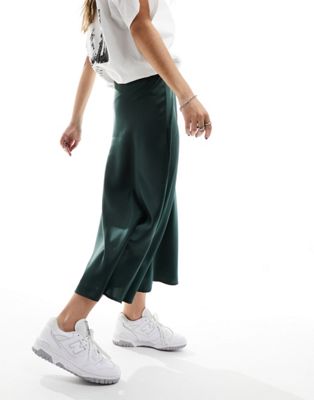 Y.A.S satin midi skirt in forest green