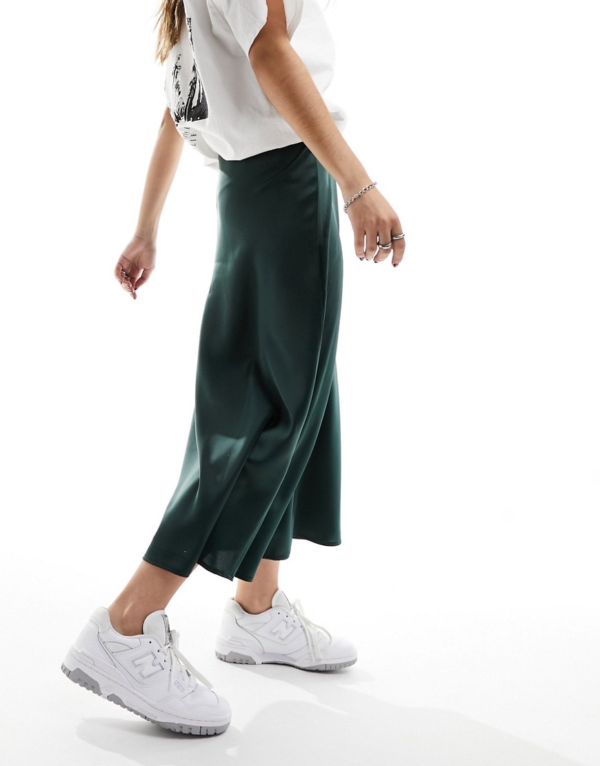 Y. A.S satin midi skirt in forest green