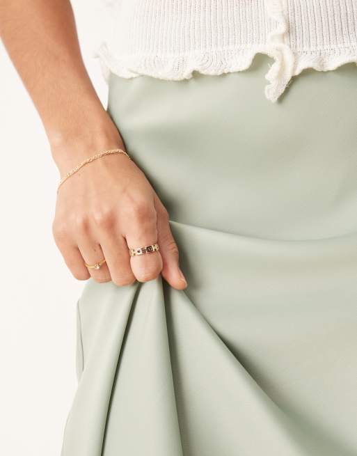 YAS satin midi skirt in iceberg green, 3 of 5
