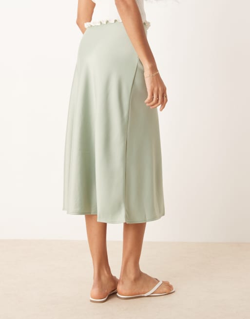 YAS satin midi skirt in iceberg green, 4 of 5