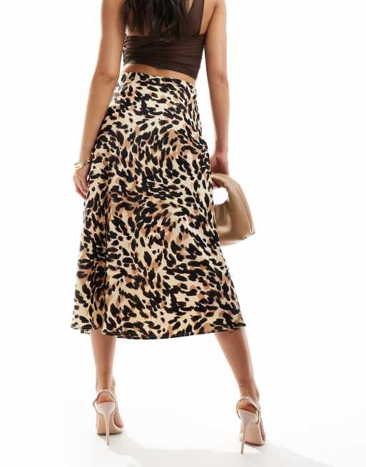 YAS satin midi skirt in leopard print MULTI