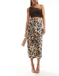 [YAS] YAS satin midi skirt in leopard print-Multi XS Black aop