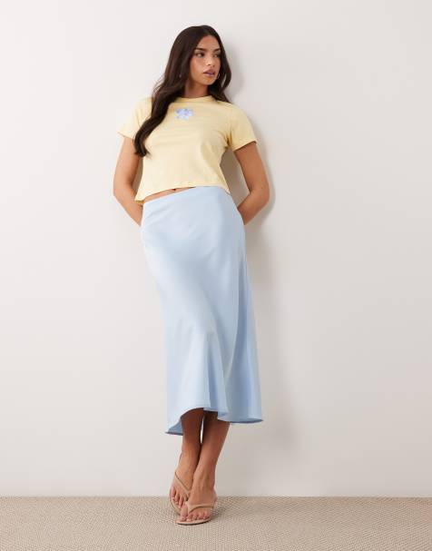 YAS satin midi skirt in light blue - view 1