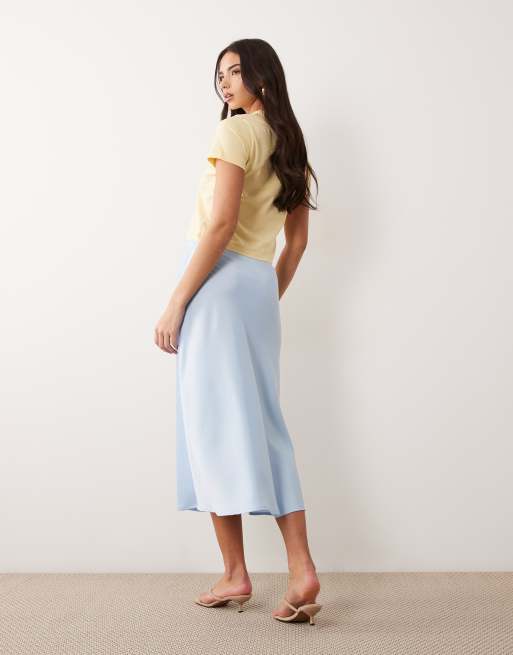 YAS satin midi skirt in light blue, 2 of 5