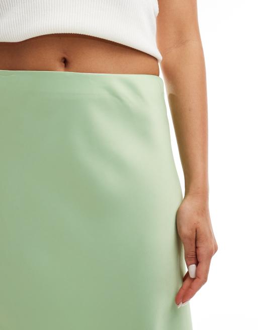 YAS satin midi skirt in light green, 3 of 5