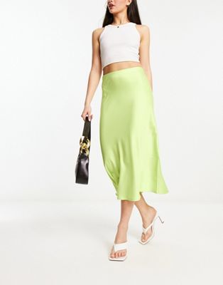 Y.A.S satin midi skirt in lime green