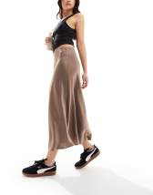 Vila satin maxi skirt in chocolate brown
