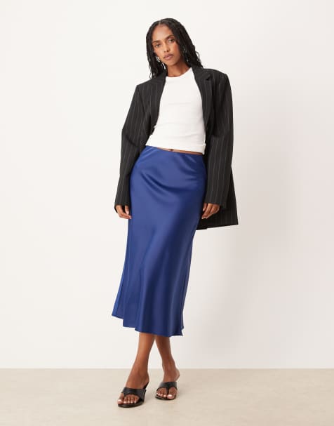YAS satin midi skirt in navy - view 1