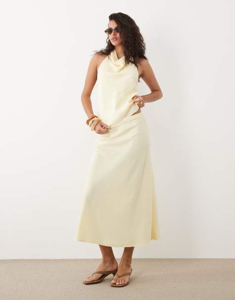 YAS satin midi skirt in pastel yellow - part of a set - view 1
