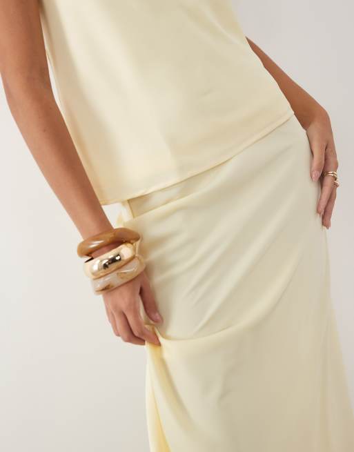 YAS satin midi skirt in pastel yellow (part of a set), 3 of 5