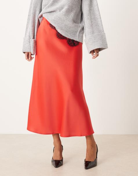 YAS satin midi skirt in poinsettia red - view 1