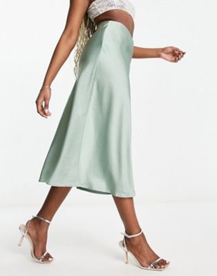 Y.A.S satin midi skirt in sage