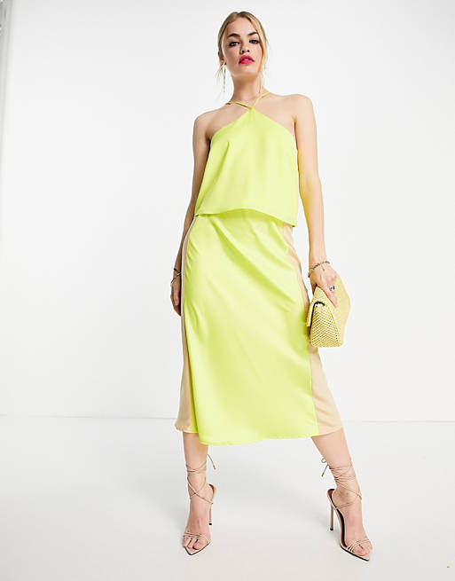 Y.A.S satin midi skirt in yellow (part of a set) 