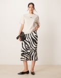 [YAS] YAS satin midi skirt in zebra print-Multi S Zebra