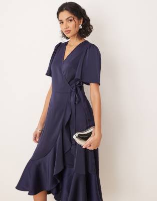 Y.a.s. Satin Midi Wrap Dress In Navy