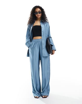 YAS satin pinstripe wide leg trouser co-ord in blue - MBLUE