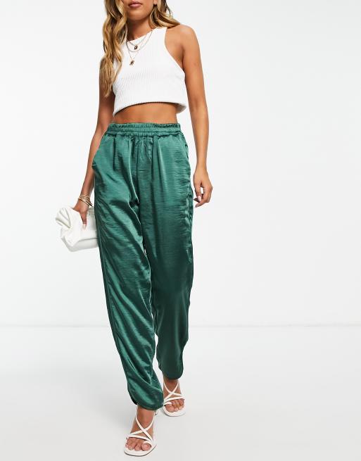 Y.A.S satin piping detail trousers in dark green