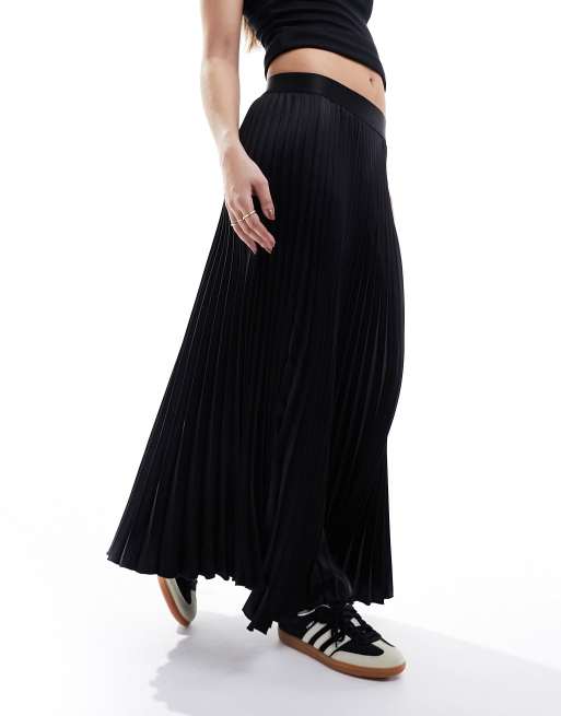YAS satin pleated midi skirt in black