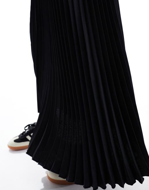 YAS satin pleated midi skirt in black