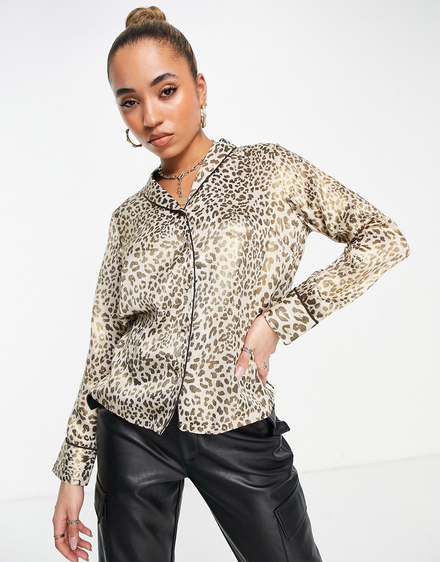 Y. A.S satin shirt co-ord in leopard print-Multi