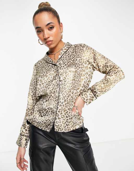 Y.A.S satin shirt in leopard print - part of a set 