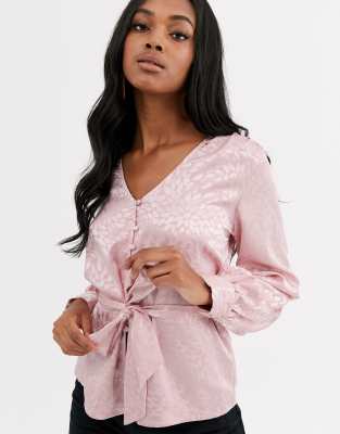 satin tie waist top