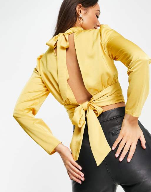 Y.A.S satin top with open back detail in yellow | ASOS