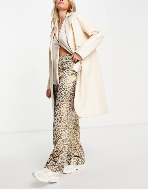 Leopard print satin 2025 wide leg trousers