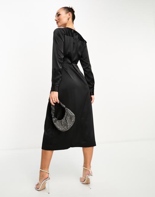 YAS satin wrap maxi dress in black - BLACK, 3 of 4