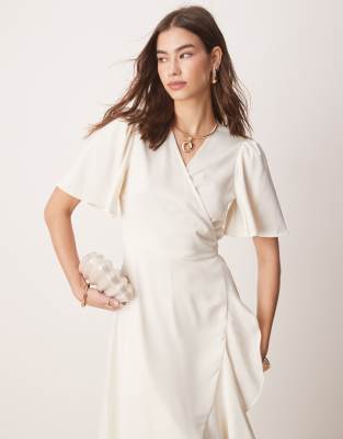 Y.a.s. Satin Wrap Midi Dress In White