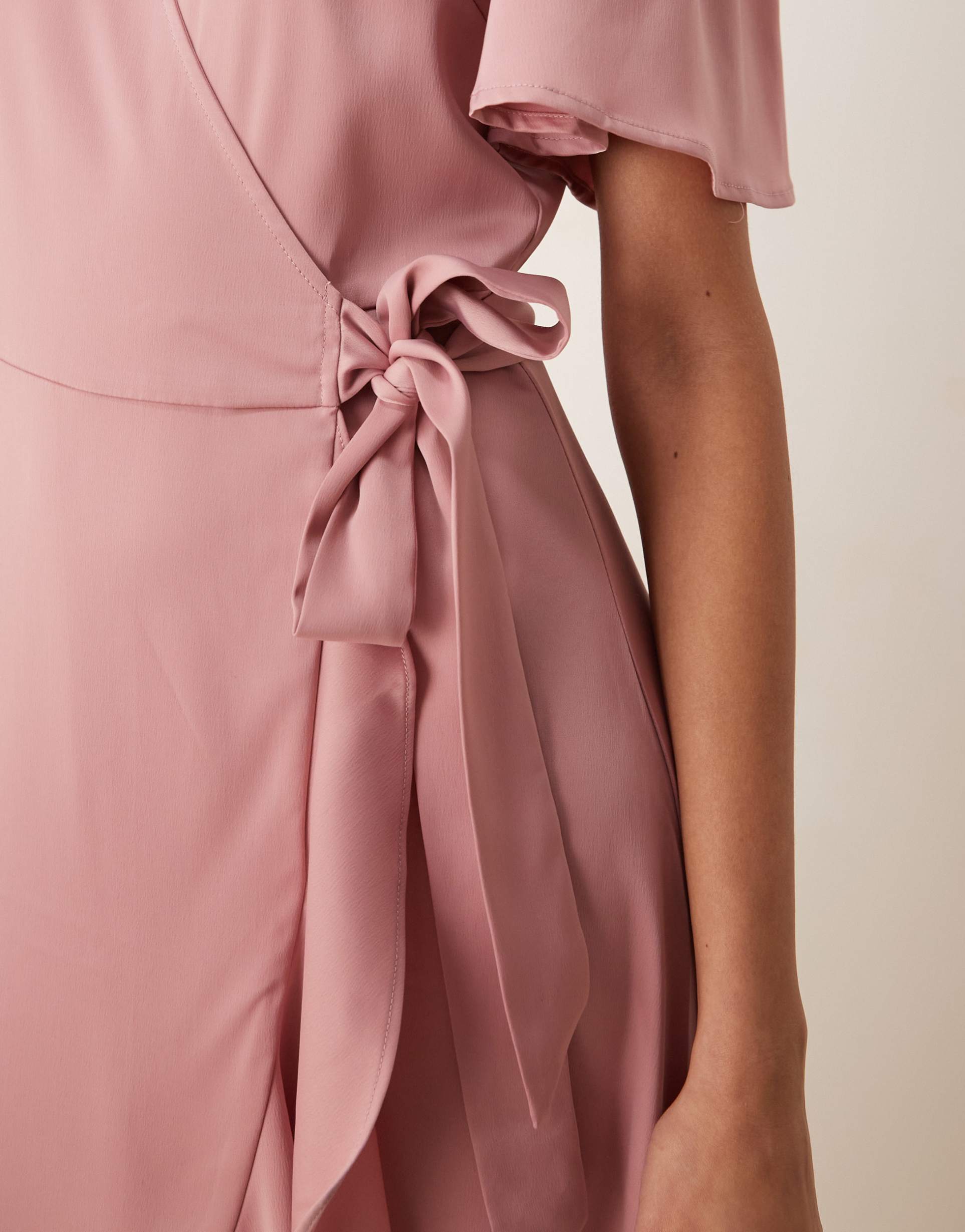 yas satin wrap midi dress in lilas pink