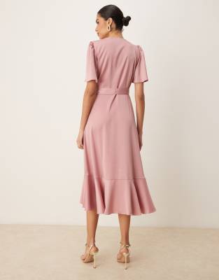 pink wrap dress asos ASOS Dress Womens Size 6 Satin Pink Wrap V
