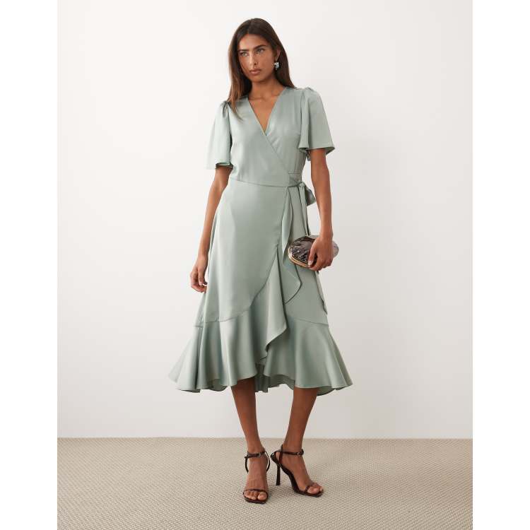wrap dress sage green Sage Green Cotton V-Neck Maxi Wrap Dress 66" / Tall (5'7" and above)