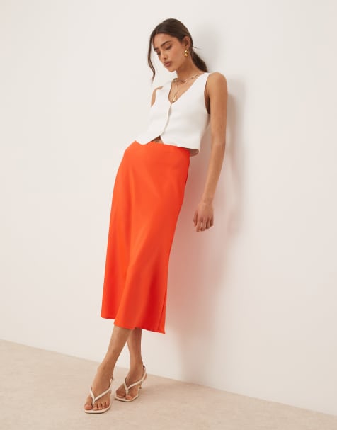 YAS satin midi skirt in cherry tomato