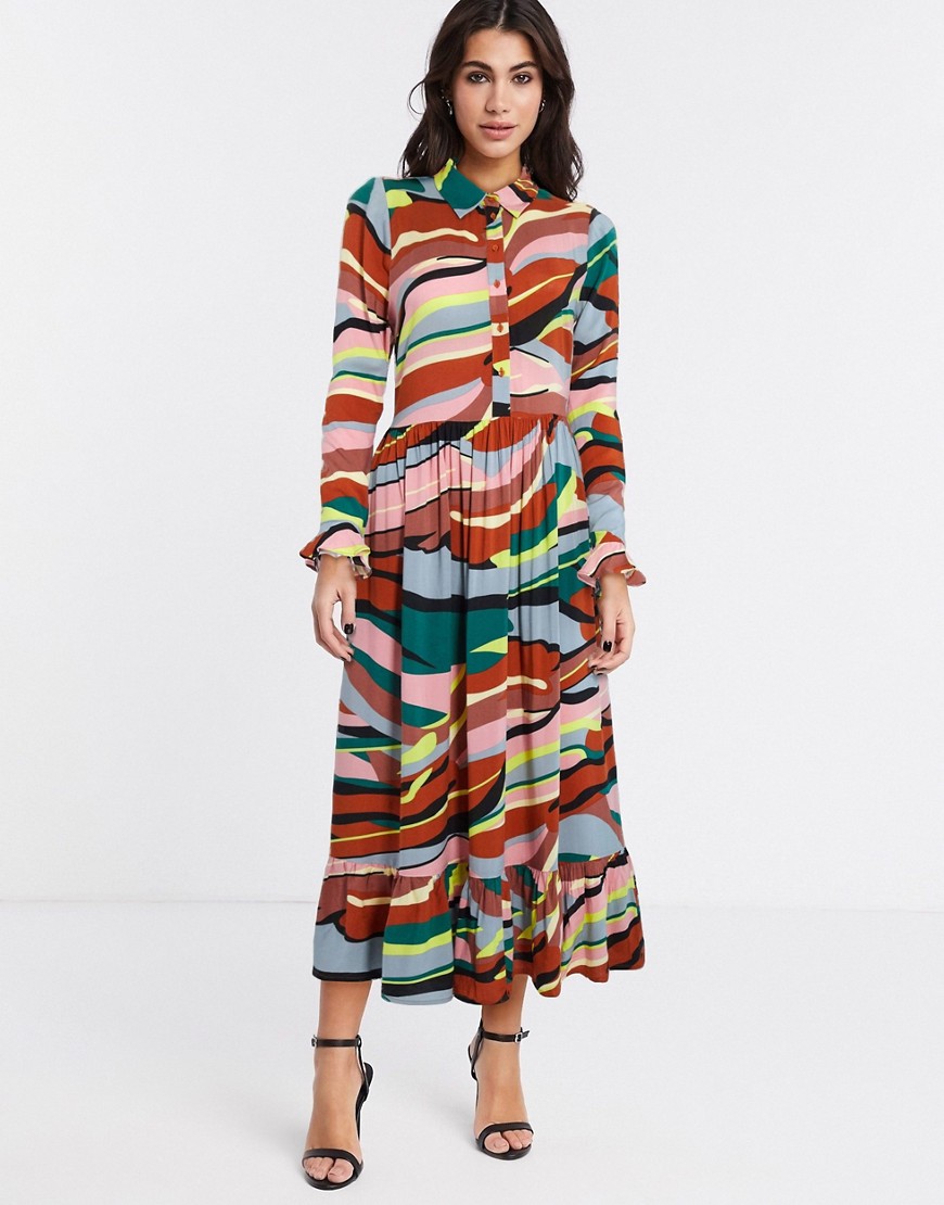 Y.A.S – Savanna – Flerfärgad midiklänning med vågmönster