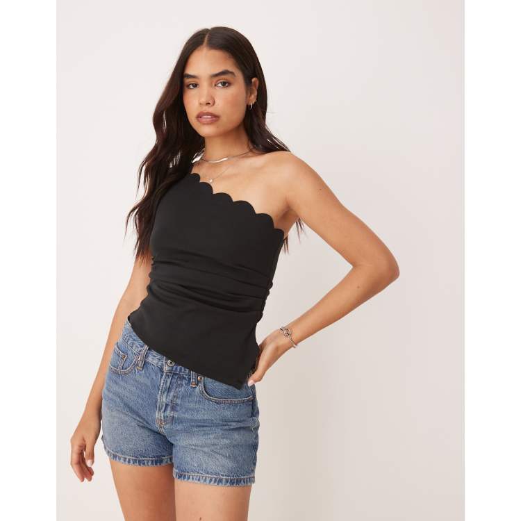 YAS scallop detail premium structured jersey top in black | ASOS