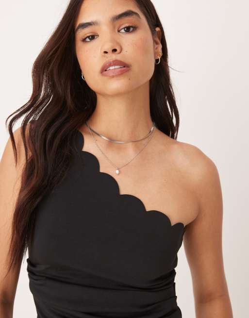 トップス Yas.o YAS scallop detail premium structured jersey top in black | ASOS