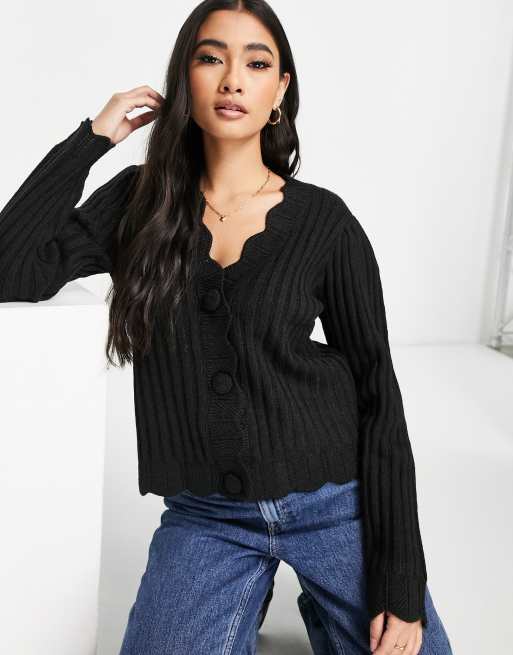 Y.A.S scallop edge cardigan in black | ASOS