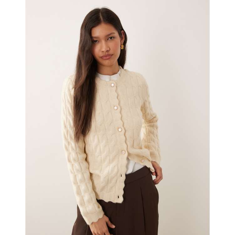 YAS scallop trim textured cardigan in cream | ASOS