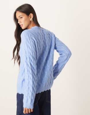 Y.a.s. Scallop Trim Textured Cardigan In Blue